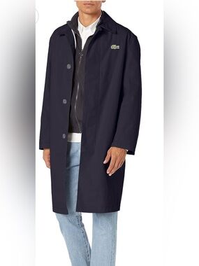 Lacoste Men's Navy Single-Breasted Trench Coat